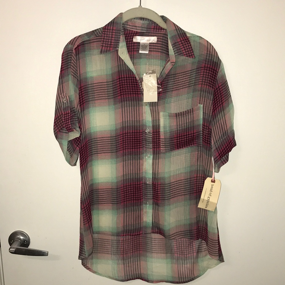 NWT band of gypsies plaid button down sheet xs